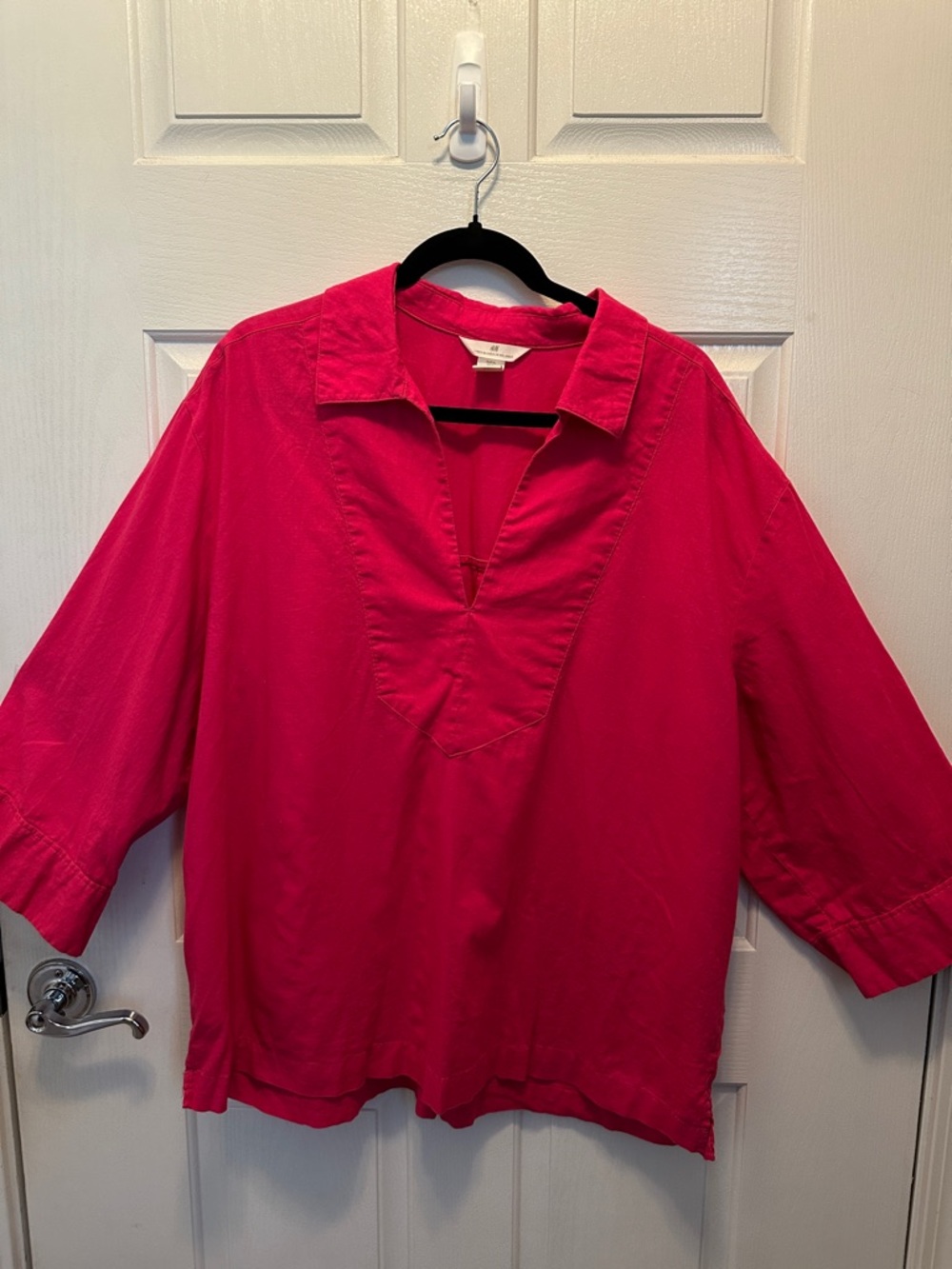 H&M Fuchsia Oversized Boxy Tunic Wide Sleeve Linen Cotton Blend XL